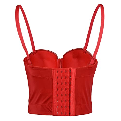 Ellacci Faux Leather Bustier Crop Top Gothic Push Up Women's Corset Top Bra Red X-Large #TOP1