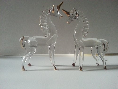 Set of 2 Blown Glass Unicorn Figurine 3.25