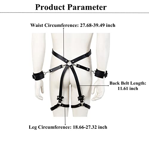 Sex Restraints Toys Handcuffs Thigh Bondage Bdsm Harness Cuffs Thigh Waist Straps For Adult Couple Adjustable Belt Pu Leather Leg Garter (Black) #TOP4