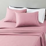 Amazon Basics Lightweight Microfiber 4-Piece Bed Sheet Set, Rose, Solid, Queen