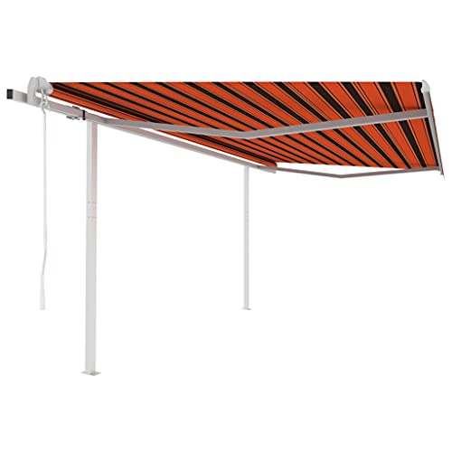 INLIFE Store banne à bras articulé automatique avec poteaux 4,5 x 3 m Orange Marron 9970