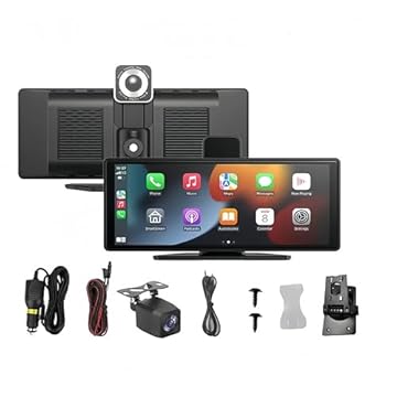 Auto Rádio Multimídia 10,26” com Wireless CarPlay e Android Auto – Tela Touch IPS, DVR 1080P, Controle de Voz e FM/AUX