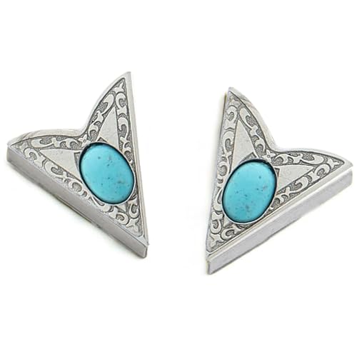 HHH Des Turquoise Stone Collar Tips-Silver Finish-Western Collar Tip - Dress Shirt Collar Stays-Collar Stays for Men & Women