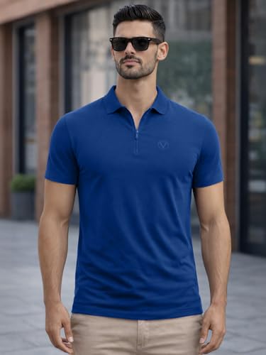 Image of Veirdo Men's Regular Fit Interlock Polo T-Shirt, Cotton Fabric, Half Sleeves,Stylish Collared Neck, Perfect for Casual and Office Wear, Soft, Comfortable (S-2XL)