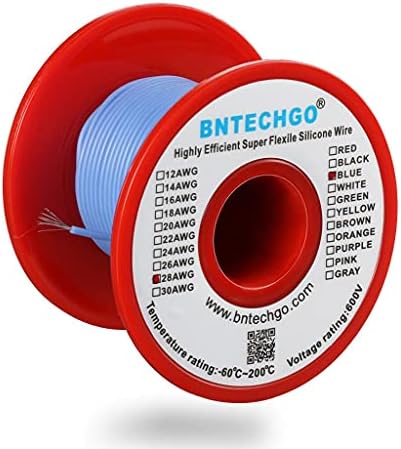 BNTECHGO 28 Gauge Silicone Wire Spool 100ft Ultra Flexible High Temp 200 Deg C 600V 28 AWG Silicone Wire 16 Strands Of Tinned Copper Wire 50ft Black and 50ft Red 2 Separate Wires Stranded Wire