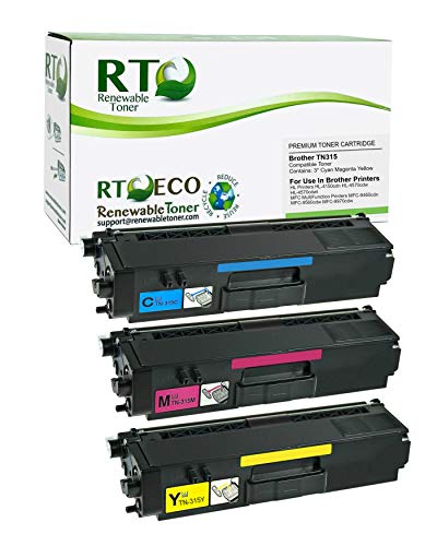 Renewable Toner Compatible Toner Cartridge Replacement for Brother TN315 TN-315 HL-4150 4570 MFC-9460 9560 9970 (Cyan, Magenta, Yellow, 3-Pack)