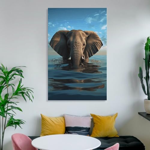Toile éléphant assis dans l'eau pour une décoration intérieure inspirante - 6