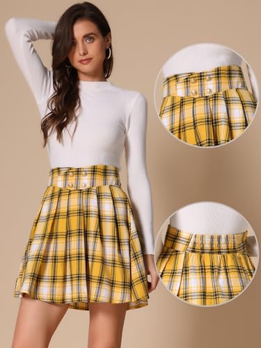 Allegra K Plaid Mini Skirt for Women's Tartan A-Line Buffalo Vintage Pleated Skirts2