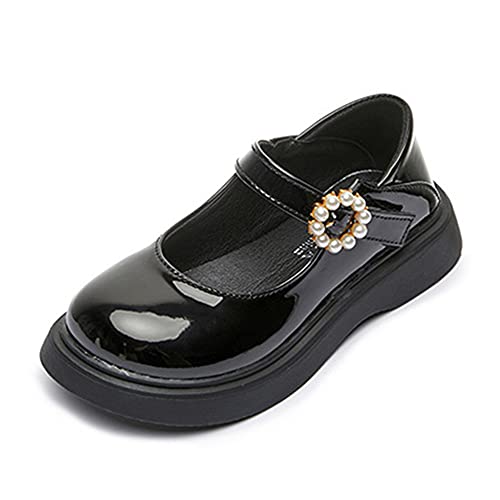 Girl's Classic Mary Jane School Uniform Shoes Flat Dress Shoes Pearl Strap Princess Dress Shoe