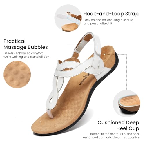 Image of Athlefit Women's Orthopedic Arch Support Sandals Comfortable Thong T-Strap Orthotic Casual Flat Sandals