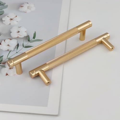 Pexintek 6 Pack Gold Modern Cabinet Handles 128mm Hole Centers Kitchen Bathroom bedrooms Study Furniture Door Vintage Pulls with Screws for Cupboards Drawer Wardrobe Dresser (Gold)