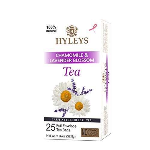HYLEYS Tea 12 Pack of Hyleys Lavender Blossom Herbal Tea - 25 Tea Bags (Caffeine Free, Gmo Free, Gluten Free, Dairy Free, Sugar Free & 100% Natural, Decaf)