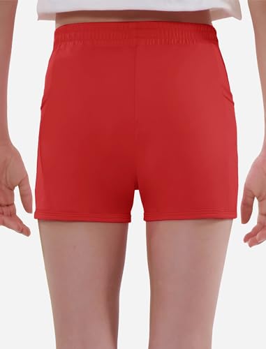 EXARUS Shorts de treino de corrida atlética para meninas com bolsos forrados de malha infantil de se