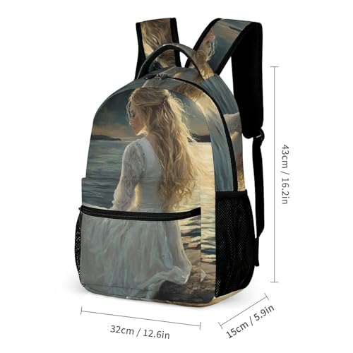 Witch Woman Moon Beach Travel Backpack Casual Daypack Shoulder Bag with Adjustable Shoulder Straps2