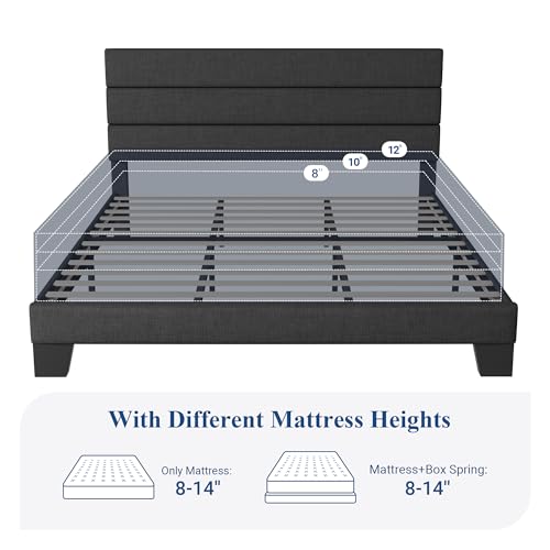 Image of Allewie Cal King Size Platform Bed Frame with Fabric Upholstered Headboard