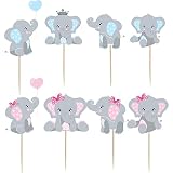 48 Pieces Baby Shower Elephant Cupcake Toppers Blue & Pink Double Sided Elephant Cake Topper Decorat