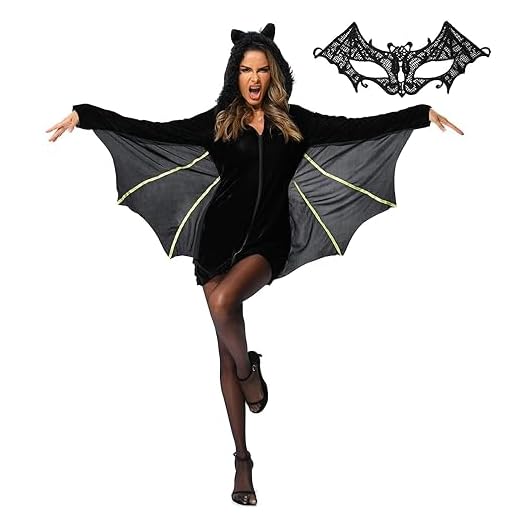 Disfraz de Halloween para Mujer - Alas de Murciélago Negro, Vampiro, Fiesta de Halloween, Cosplay para Mujeres Adultas, Talla M
