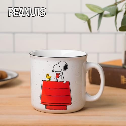 Silver Buffalo Peanuts Snoopy and Woodstock Get Cozy Ceramic Camper Mug, 20 Ounces