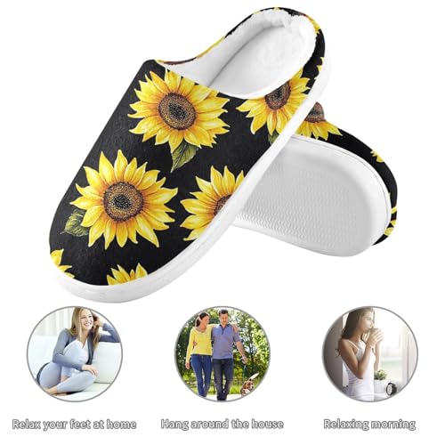 Black Sunflowers Womens Cotton Slippers Lightweight Memory Foam Home Slippers for Bedroom Christmas Presents 6-73