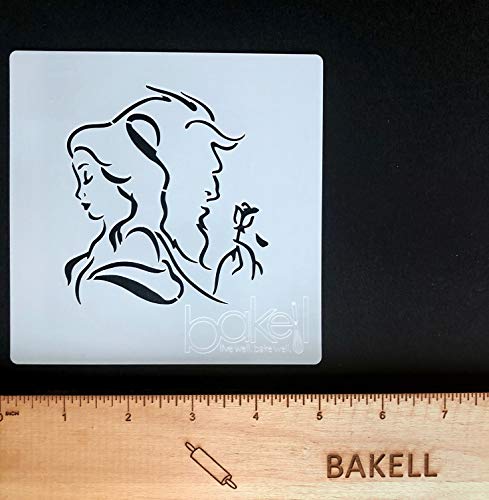 Small 5 x 5 Disney Beauty and The Beast Themed Stencil - Custom Stencils from Bakell (Fondant, Candy, Ice Tray, Chocolate, Gumpaste)