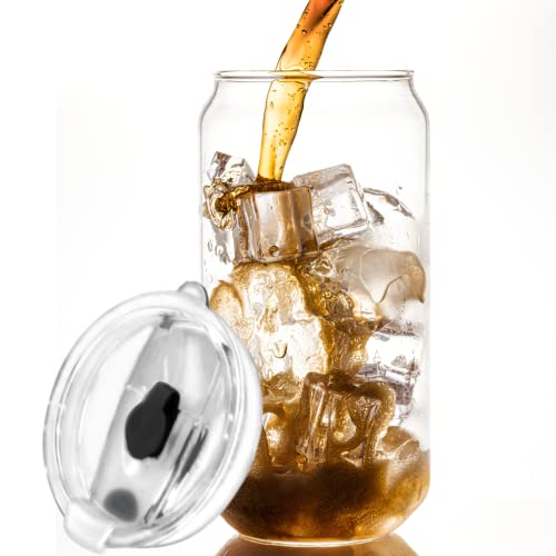 Drink Glasses Can Shaped Cocktail Glasses, Beer Mug Glass Tumblers With Lids - 6 Glassware Sets Iced Coffee Soda Can Glasses Cool Mug Set - 16 Oz Capacity Iced Tea Glasses (Set Of 6) #TOP1