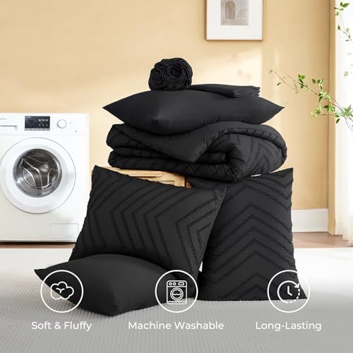 Litanika Oversized King Size Comforter Set with Sheets Black - 7 Pieces Bed in a Bag Oversized King Boho Tufted Complete Bedding Sets with Comforter, Sheets, Pillowcases & Shams by Litanika - Used condition - Image 8