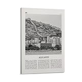 LZTEN Póster de Alicante en blanco y negro, arte de pared de Alicante, póster de Alicante, foto de Alicante, decoración de pared de Alicante, España, España, Europa