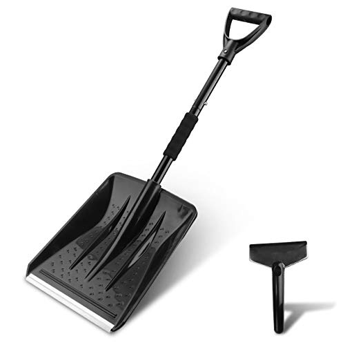 V VONTOX Pala de Nieve(Negro), Pala de Nieve Desmontable con Plástico + Aleación de Aluminio, Portátil Compacta para Automóvil, Camión, SUV, Jardín para Acampar al Aire Libre (con Mini-Pala de Nieve)