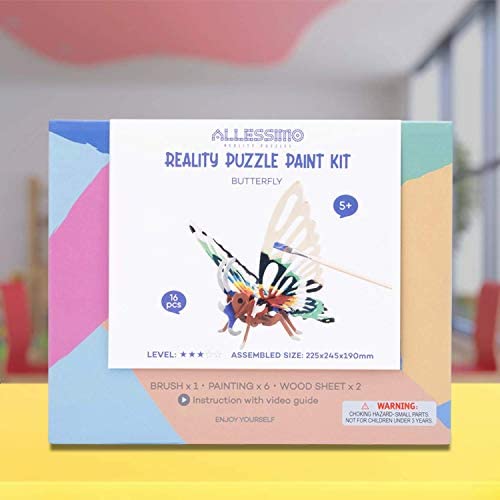 Allessimo - Create + Paint Butterfly 3D Puzzles For Kids, Girls And Boys Ages 7 8 9 10 11 12 Year Old. Includes Wooden Model Kit, Brush And Paint Supplies. Stem Gift For Kids And Teenage Art Projects #TOP3