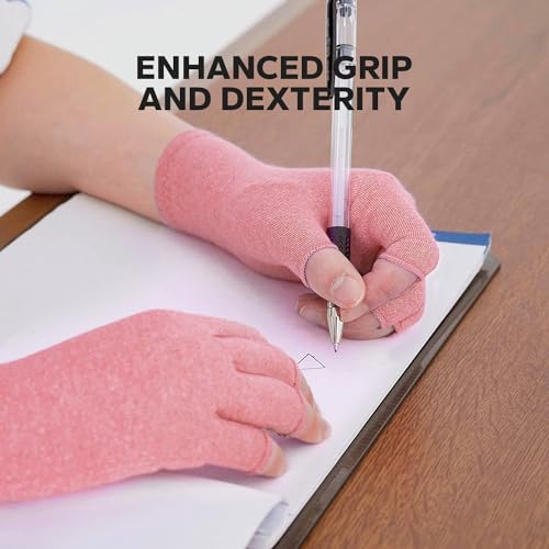 BraceBull Fingerless Compression Gloves (1 Pair), Cotton Arthritis Gloves Women Men, Arthritis Pain Relief Gloves, Hand Compression Gloves Arthritis for Carpal Tunnel, Rheumatoid, Tendonitis (S, Pink)