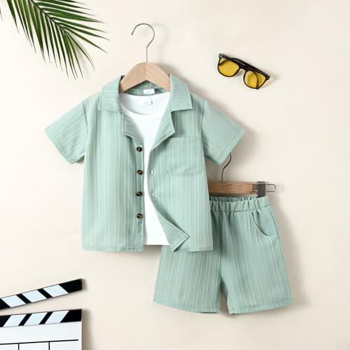 ADXSUN Kid Toddler Boy Clothes Short Sleeve Button-Down Shirt+Shorts+White Vest Summer Clothing Set 2-7T - Image 3