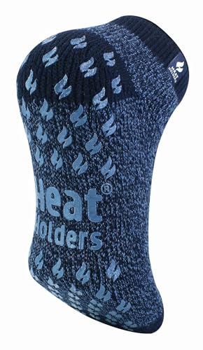 HEAT HOLDERS - Mens 2.3 TOG Warm Thick Anti Slip Low Cut Ankle Thermal Slipper Socks | Trainer Socks with Grips for Winter (6-11 Navy)