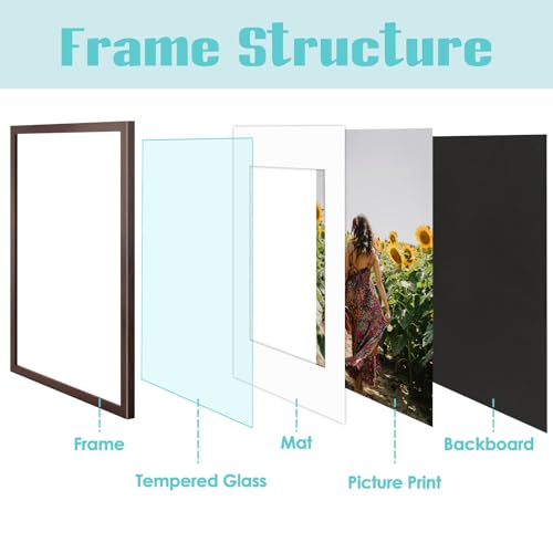 Image of Frametory, 16X24 Picture Frame Display 12X18 with Mat or Without Mat, Horizontal or Vertical Wall Poster Frame with High Definition Glass, Wide Molding, Perfect for Home Decorate (Brown, 3 Pack)