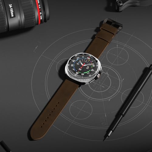 Image of Vintage Leather Band Compatible with Samsung Galaxy Watch Ultra Band 47mm (2025 /2024), 24mm Wide Crazy Horse Leather Strap for Galaxy Watch Ultra Men Women Retro Brown