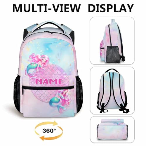 Personalized Mermaid Backpack, Cute Kids Backpack, Lightweight Preschool Bookbag for Girls Age 3-10, Kids Book bag for Elementary Travel Camping4