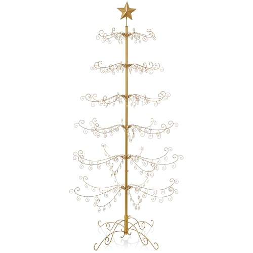 Casafield Ornament Display Stand - 6' Gold Wrought Iron Christmas Tree Ornament Holder