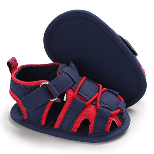 Tcesud Baby Girl Boy Infant Sandals Shoes Soft Anti-Slip Rubber Sole Newborn Infant Toddler Summer First Walkers Outdoor Shoes(6-12 Months,Blue Red)