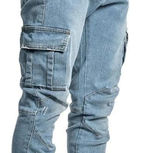 Men's Fashion Slim Fit Jeans Stretch Ripped Skinny Jeans Casual Denim Cargo Pants Jeans with Cargo Pockets4