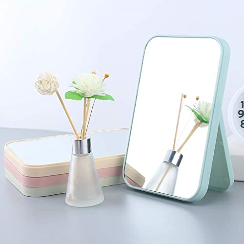 Image of Hand Mirror | Glass Rectangle Cosmetic Standing Mirror for Makeup, Portable for Travel, Camping, Home (Blue - Pack of 2, Rectangular, Floor Mount, Framed)