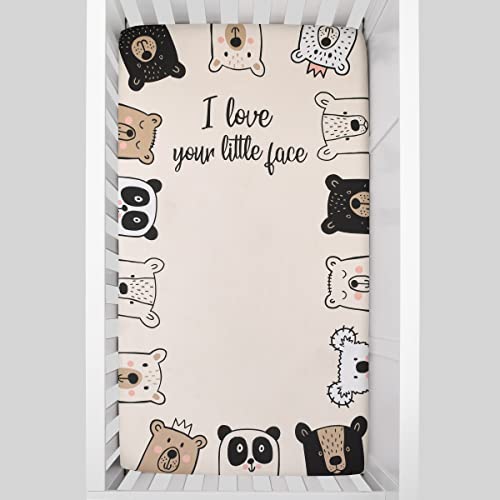 Image of NoJo I Love Your Little Face Bears White 100% Cotton Photo Op Nursery Fitted Crib Sheet
