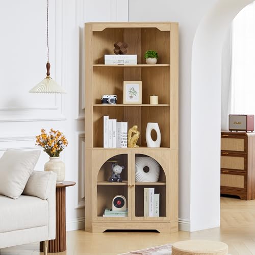 SUJOUCRAFT Mid-Century 70" Corner Storage Cabinet with Doors