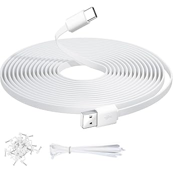 5M Flat USB A to USB-C Cable Extra Long Extension Cable for Charging Security Cameras Smartphones Tablets Gaming Controllers and More Supports Data Transfer - White