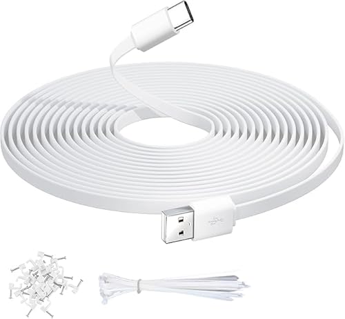 3M/10Ft Flat USB C Power Extension Cable for Home Security Cameras or Devices with USB C Port, USB A to USB C Durable Charging and Data Sync Cord(Flat, White)