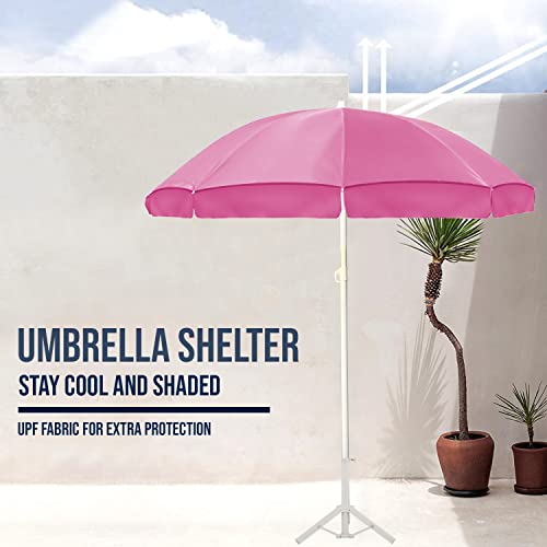 Image of OUTO 7ft /42in Garden Outdoor Umbrella with Stand Foldable Big Size Heavy Duty Waterproof Rain & UV Sun Protection Patio for Balcony Shedding Cantilever & Lawn (7 Feet /42 Inch Rib Arm, Pink)