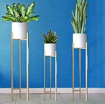 AH MULTINATIONAL Set of 3 Plant Stand Rack for Indoor & Outdoor Pots - Golden, Metal Potted Flower Holder for House, Garden Patio - Sturdy Pot Stand,with Pot Color-White