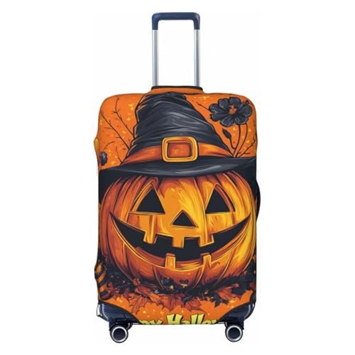 Halloween Pumpkin Lantern Witch Hat Elastic Travel Luggage Covers Dustproof Scratch-Resistant Suitcase Protector Fit 22-24 Inch