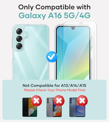 Image of Vihibii For Samsung Galaxy A16 TPU Case Clear,[Anti Yellowing] With 2X Screen Protector,Thin Shockproof Protection & Scratch Proof & Transparent,Soft TPU Crystal Cover For Samsung Galaxy A16 5G,Clear