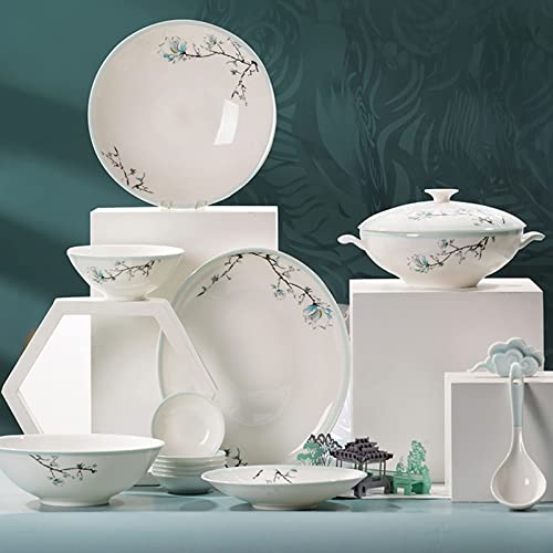 Juego de vajilla, Elegante Juego de vajilla Bchina, Servicio para 4/6/8 Personas, Juegos de Porcelana, Juegos de vajilla de cerámica con Platos/Platos/Cuencos, vajilla sin Plomo, Apta para l