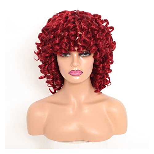 Peruki dla czarnych kobiet 12-calowe ombre brązowe krótkie afro kręcone peruki z grzywką peruka cosplay(05)