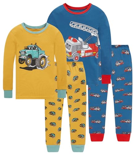 Cotton 4 Piece Pajamas Boys Long Sleeve Sets Toddler Boys Pjs Kids Sleepwear Sets